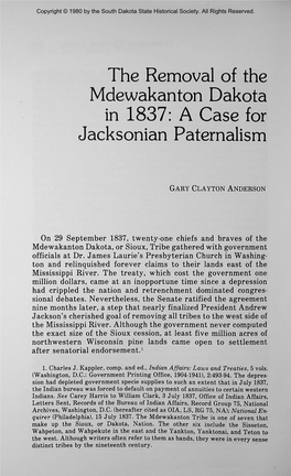 The Removal of the Mdewakanton Dakota in 1837: a Case for Jacksonian Paternalism