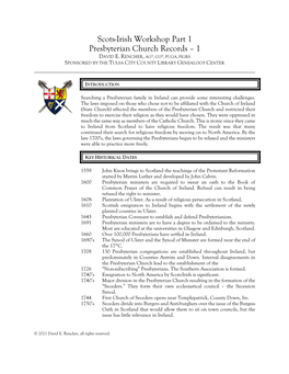 Scots-Irish Workshop Part 1 Presbyterian Church Records – 1 DAVID E