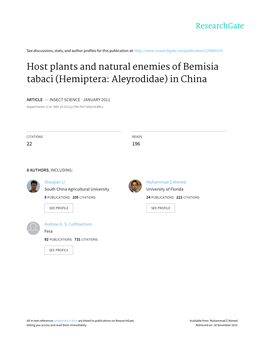 Host Plants and Natural Enemies of Bemisia Tabaci (Hemiptera: Aleyrodidae) in China