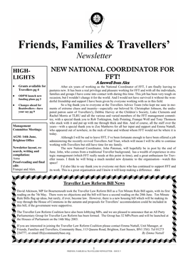 Friends, Families & Travellers' Newsletter HIGH