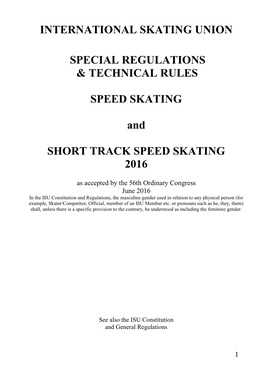 International Skating Union Special Regulations Speed