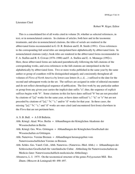 Literature Cited Robert W. Kiger, Editor This Is a Consolidated List of All Works Cited in Volume 26, Whether As Selected Refere