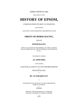 Henry Pownall's 1825 “History of Epsom