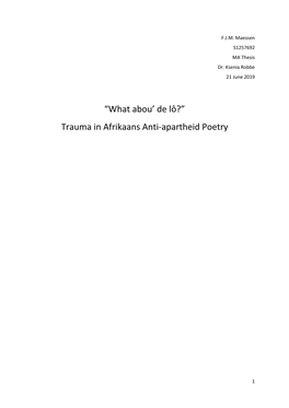 “What Abou' De Lô?” Trauma in Afrikaans Anti-Apartheid Poetry