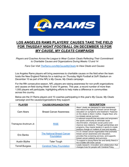 Los Angeles Rams Players' Causes Take the Field For