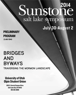 Salt Lake Symposium July 30-August 2 PRELIMINARY PROGRAM (3 JULY 2014) COVER