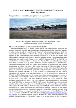 ROYAL LAO AIR FORCE: DOUGLAS C-47 GOONEY Birds by Dr