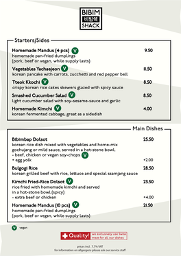 Starters/Sides Main Dishes