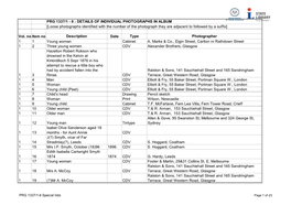 PRG 1337/1 - 8 : DETAILS of INDIVIDUAL PHOTOGRAPHS in ALBUM [Loose Photographs Identified with the Number of the Photograph They Are Adjacent to Followed by a Suffix]