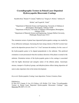 Crystallographic Texture in Pulsed Laser Deposited Hydroxyapatite Bioceramic Coatings