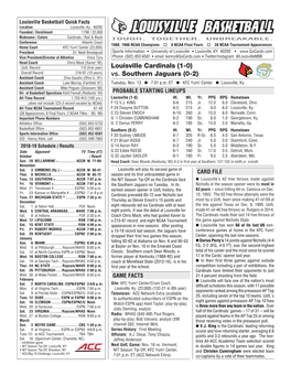 Louisville Cardinals (1-0) Vs. Southern Jaguars (0-2)