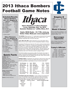 2013 Ithaca Bombers Football Game Notes