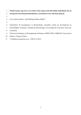 1 Porphyromonas Spp. Have an Extensive Host Range in Ill and Healthy Individuals and an 2 Unexpected Environmental Distribution: a Systematic Review and Meta-Analysis