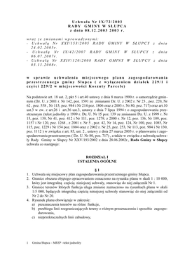 Uchwała Nr IX/72/2003 RADY GMINY W SŁUPCA Z Dnia 08.12.2003 2003 R