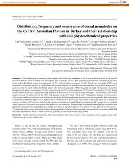 Distribution, Frequency and Occurrence of Cereal Nematodes On