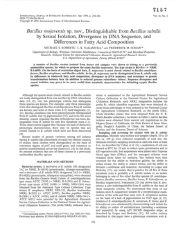 Bacillus Subtilis by Sexual Isolation, Divergence in DNA Sequence, and Differences in Fatty Acid Composition L MICHAEL S