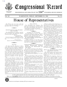 Congressional Record United States Th of America PROCEEDINGS and DEBATES of the 104 CONGRESS, SECOND SESSION