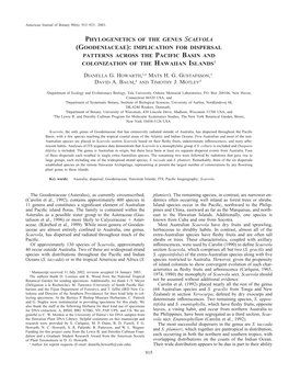 Phylogenetics of the Genus Scaevola (Goodeniaceae): Implication for Dispersal Patterns Across the Pacific Basin and Colonization of the Hawaiian Islands1