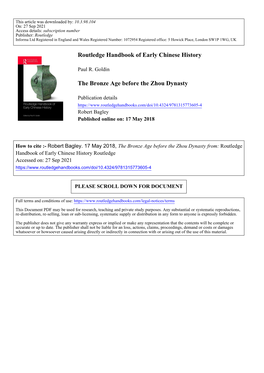 Routledge Handbook of Early Chinese History the Bronze Age