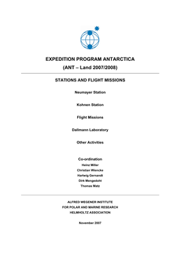 EXPEDITION PROGRAM ANTARCTICA (ANT – Land 2007/2008)