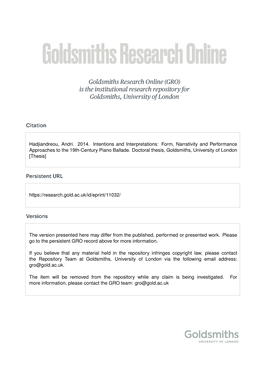 Hadjiandreou, Andri. 2014. Intentions and Interpretations: Form, Narrativity and Performance Approaches to the 19Th-Century Piano Ballade