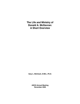 The Life and Ministry of Donald A. Mcgavran: a Short Overview