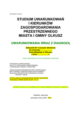 Studium Uwarunkowań I Kierunków Zagospodarowania Przestrzennego Miasta I Gminy Olkusz