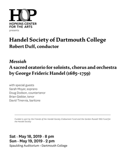 Handel Society of Dartmouth College Robert Duff, Conductor