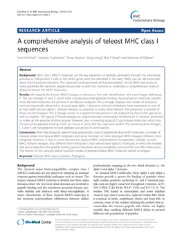 A Comprehensive Analysis of Teleost MHC Class I Sequences Unni Grimholt1*, Kentaro Tsukamoto2, Teruo Azuma3, Jong Leong4, Ben F Koop4 and Johannes M Dijkstra2