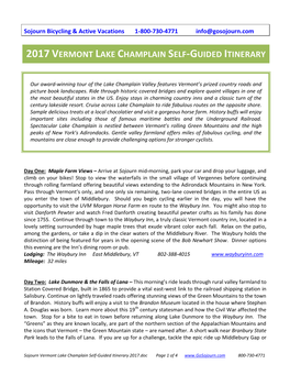 2017 Vermont Lake Champlain Self-Guided Itinerary