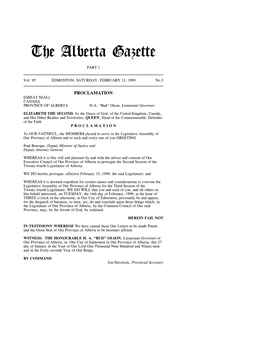 The Alberta Gazette, Part I, February 13, 1999