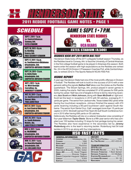 2011 Reddie Football Game Notes • Page 1 Schedule Game 1: Sept