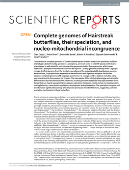 Complete Genomes of Hairstreak Butterflies, Their Speciation, And