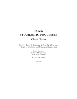 EC505 STOCHASTIC PROCESSES Class Notes C 2011 Prof