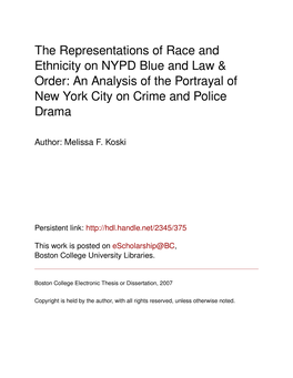 The Representations of Race and Ethnicity on NYPD Blue and Law & Order: an Analysis of the Portrayal of New York City on Crime and Police Drama