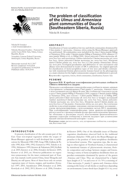 The Problem of Classification of the Ulmus and Armeniaca Plant Communities of Dauria (Southeastern Siberia, Russia) Nikolai B