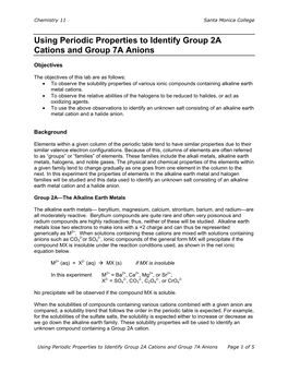 Using Periodic Properties to Identify Group 2A Cations and Group 7A Anions