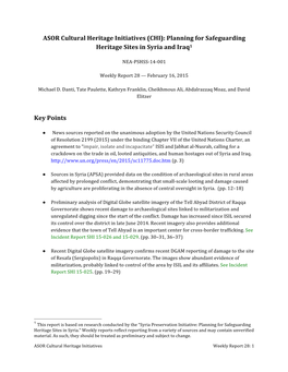 ASOR Cultural Heritage Initiatives (CHI): Planning for Safeguarding Heritage Sites in Syria and Iraq1