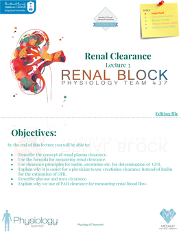 Renal Clearance Lecture 3