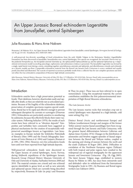 An Upper Jurassic Boreal Echinoderm Lagerstätte from Janusfjellet, Central Spitsbergen 133