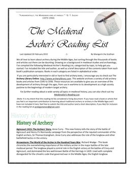 The Medieval Archer's Reading List