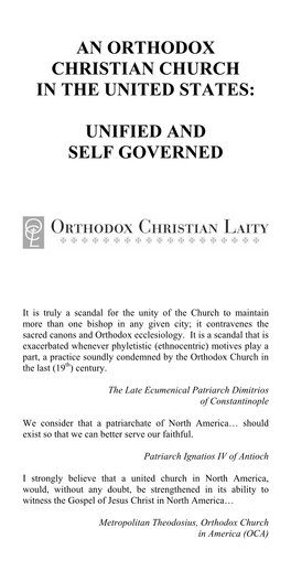 An Orthodox Christian Church in the United States: Unified and Self-Governed