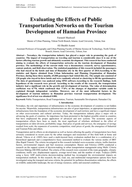 Evaluating the Effects of Public Transportation Networks on the Tourism Development of Hamadan Province