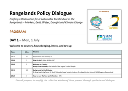 Rangelands Policy Dialogue Crafting a Declaration for a Sustainable Rural Future in the Rangelands – Markets, Debt, Water, Drought and Climate Change