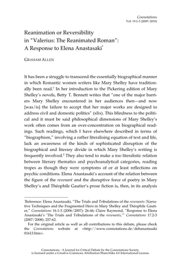 Valerius: the Reanimated Roman”: a Response to Elena Anastasaki*