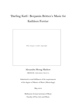 Benjamin Britten's Music for Kathleen Ferrier