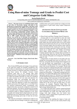 Using Run-Of-Mine Tonnage and Grade to Predict Cost and Categorize Gold Mines