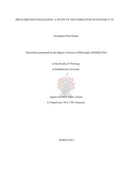 Preaching Reconciliation: a Study of the Narratives in Genesis 37-50