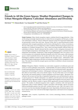 Weather Dependent Changes in Urban Mosquito (Diptera: Culicidae) Abundance and Diversity
