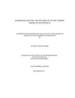 Harbinger and Echo: the Soundscape of the Yiddish- American Film Musical